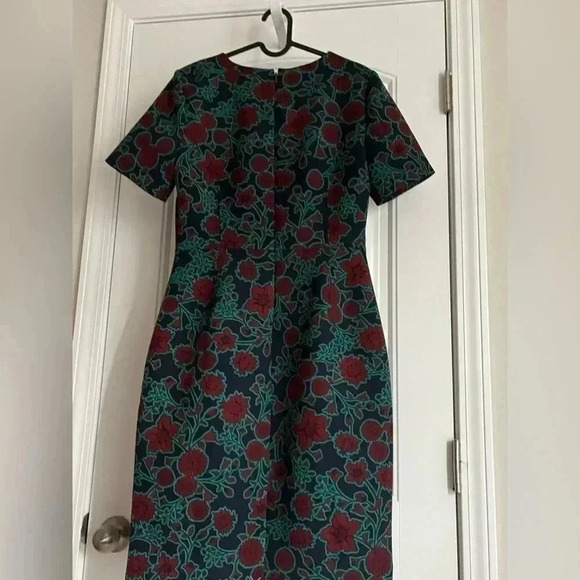 J.Crew Factory Blue Burgundy Floral Print Short Sleeve Sheath Dress Size 6 - Picture 2 of 7